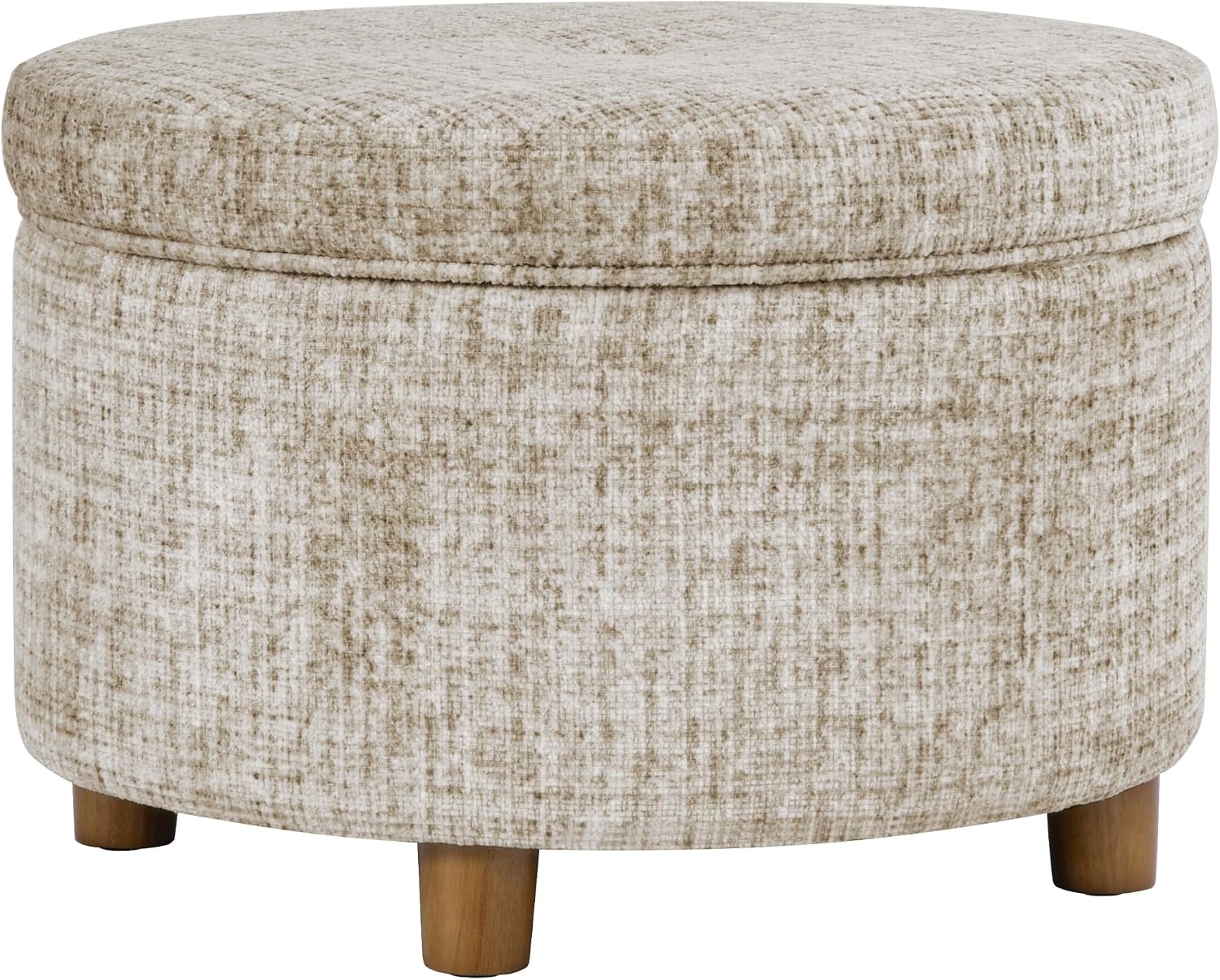 image:imageHomePop 24 Large Round Storage Ottoman Blue Gray Woven FabricCream Textural Woven