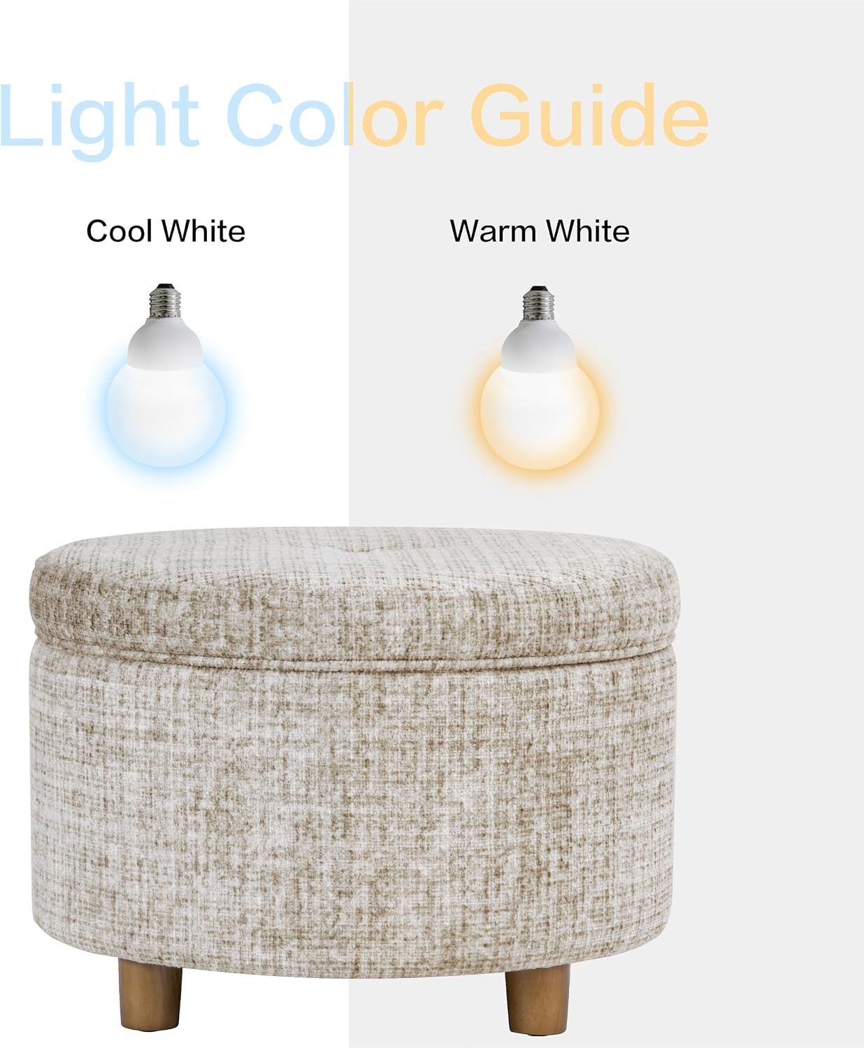 image:imageHomePop 24 Large Round Storage Ottoman Blue Gray Woven FabricCream Textural Woven