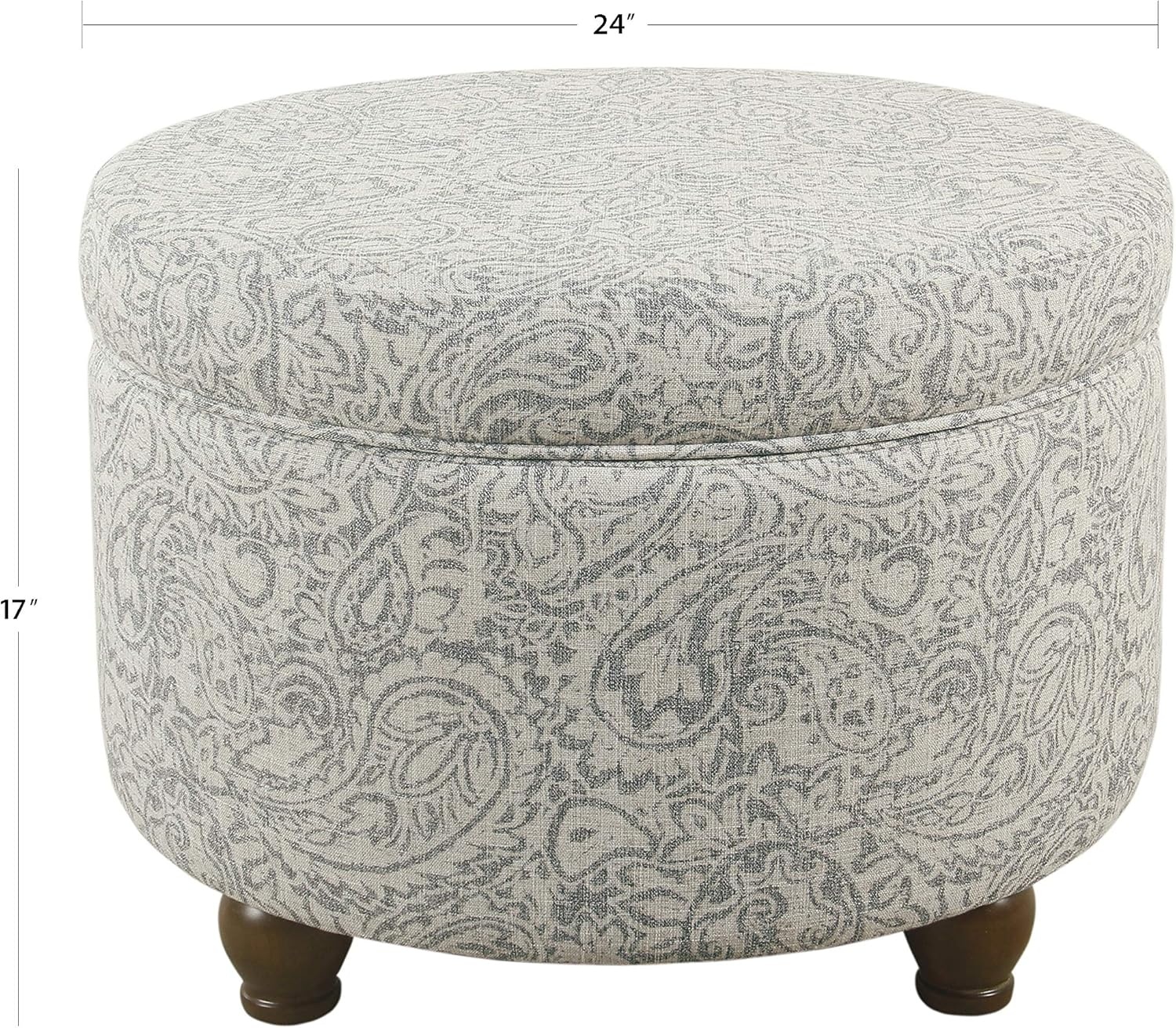 image:imageHomePop 24 Large Round Storage Ottoman Blue Gray Woven FabricGray Floral