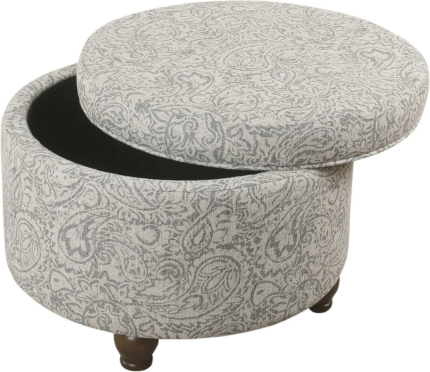 image:imageHomePop 24 Large Round Storage Ottoman Blue Gray Woven FabricGray Floral