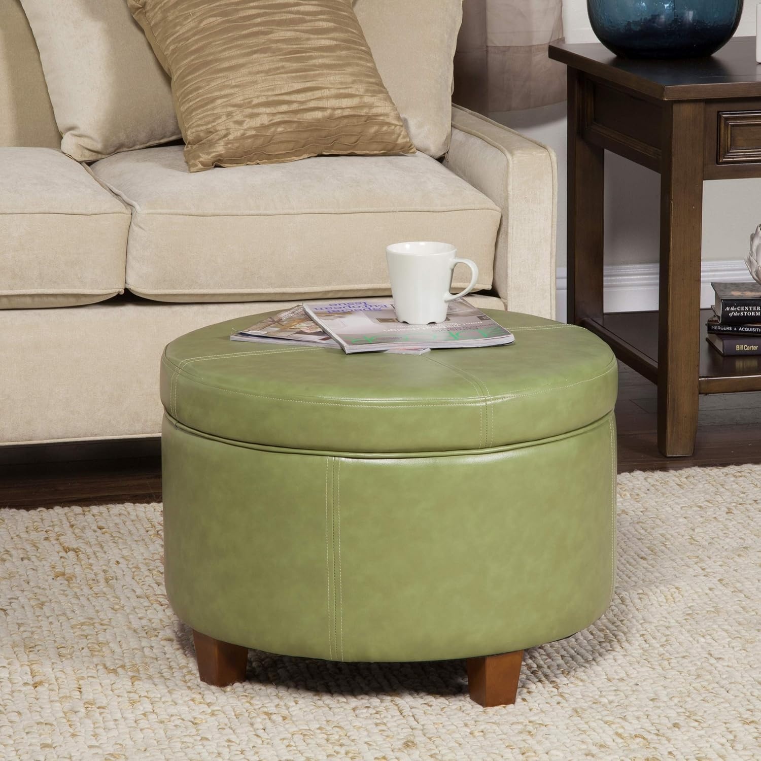 image:imageHomePop 24 Large Round Storage Ottoman Blue Gray Woven FabricMoss Green