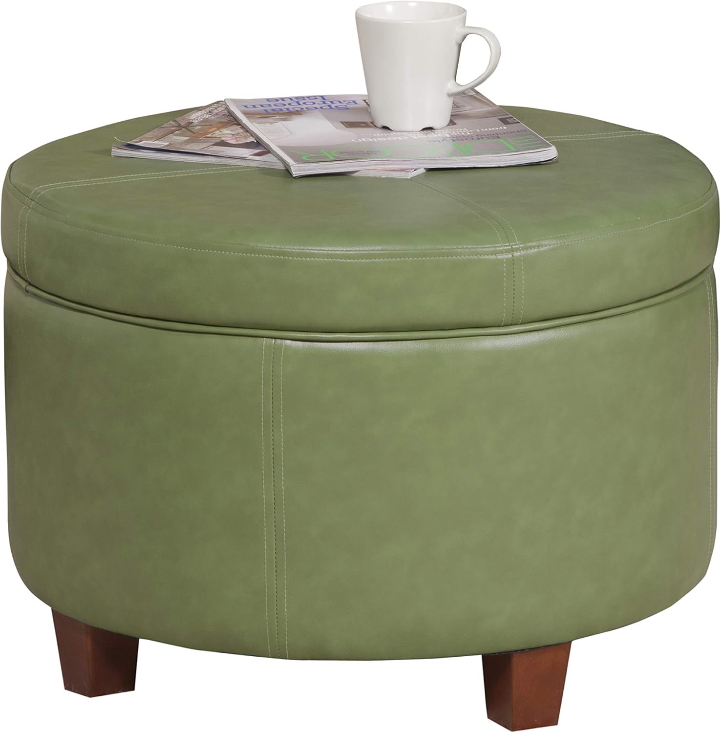 image:imageHomePop 24 Large Round Storage Ottoman Blue Gray Woven FabricMoss Green
