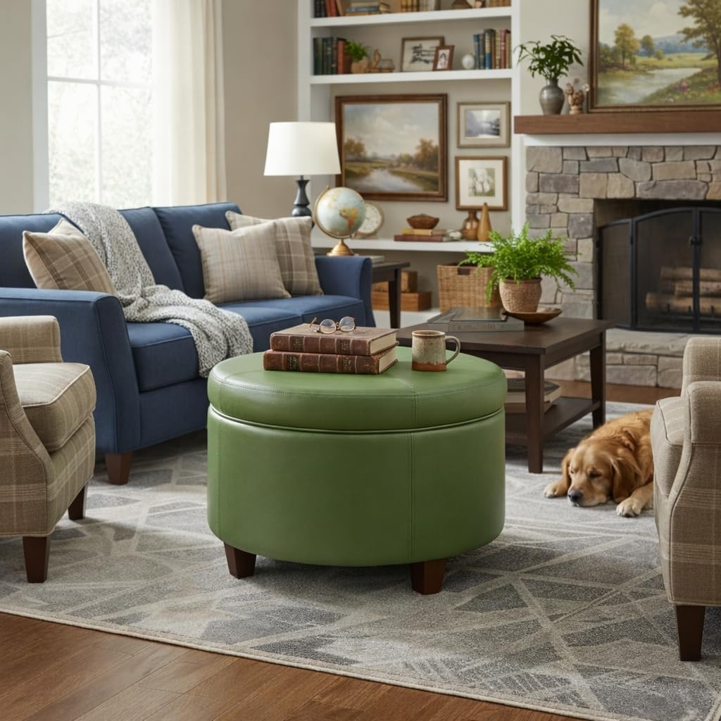 image:imageHomePop 24 Large Round Storage Ottoman Blue Gray Woven FabricMoss Green