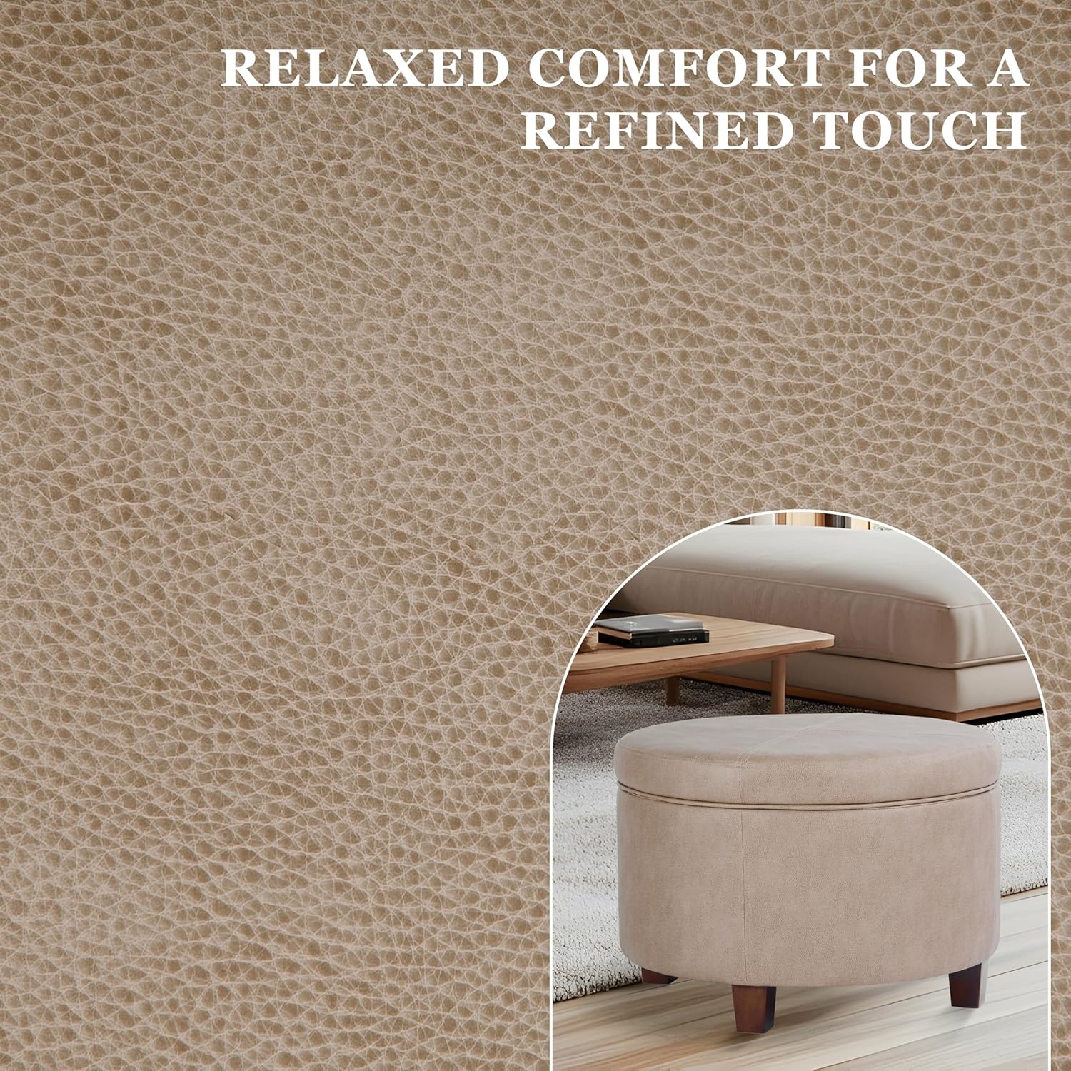 image:imageHomePop 24 Large Round Storage Ottoman Blue Gray Woven FabricTaupe Brown