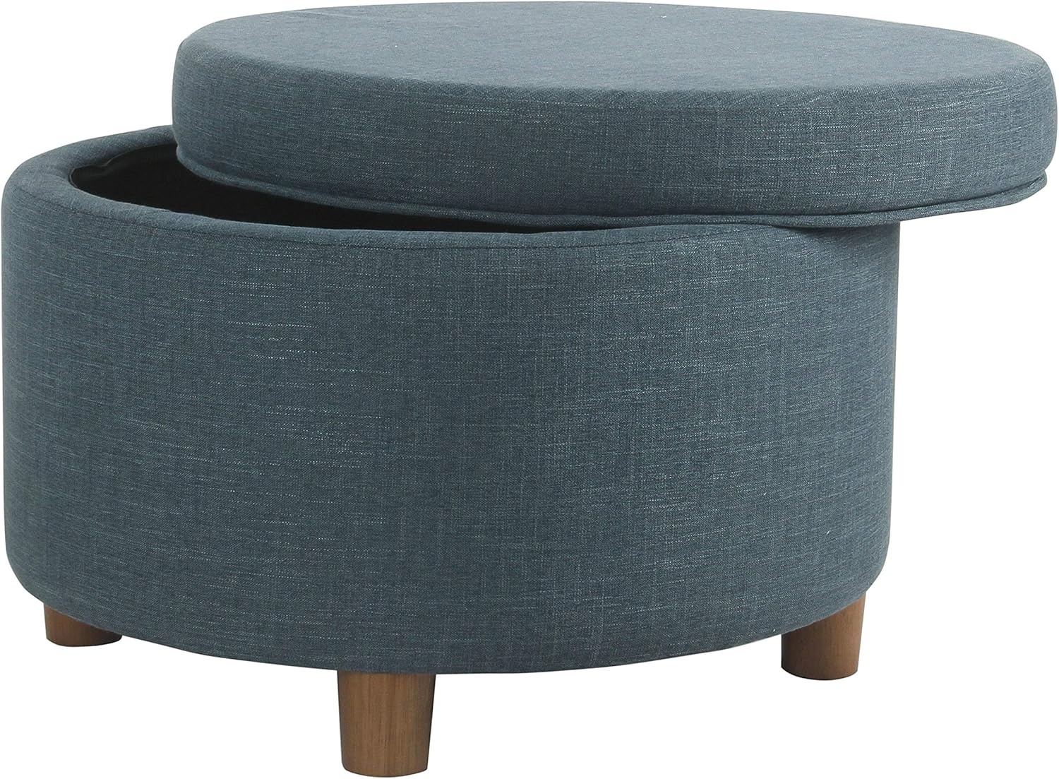 image:imageHomePop 24 Large Round Storage Ottoman Blue Gray Woven FabricTeal Linen