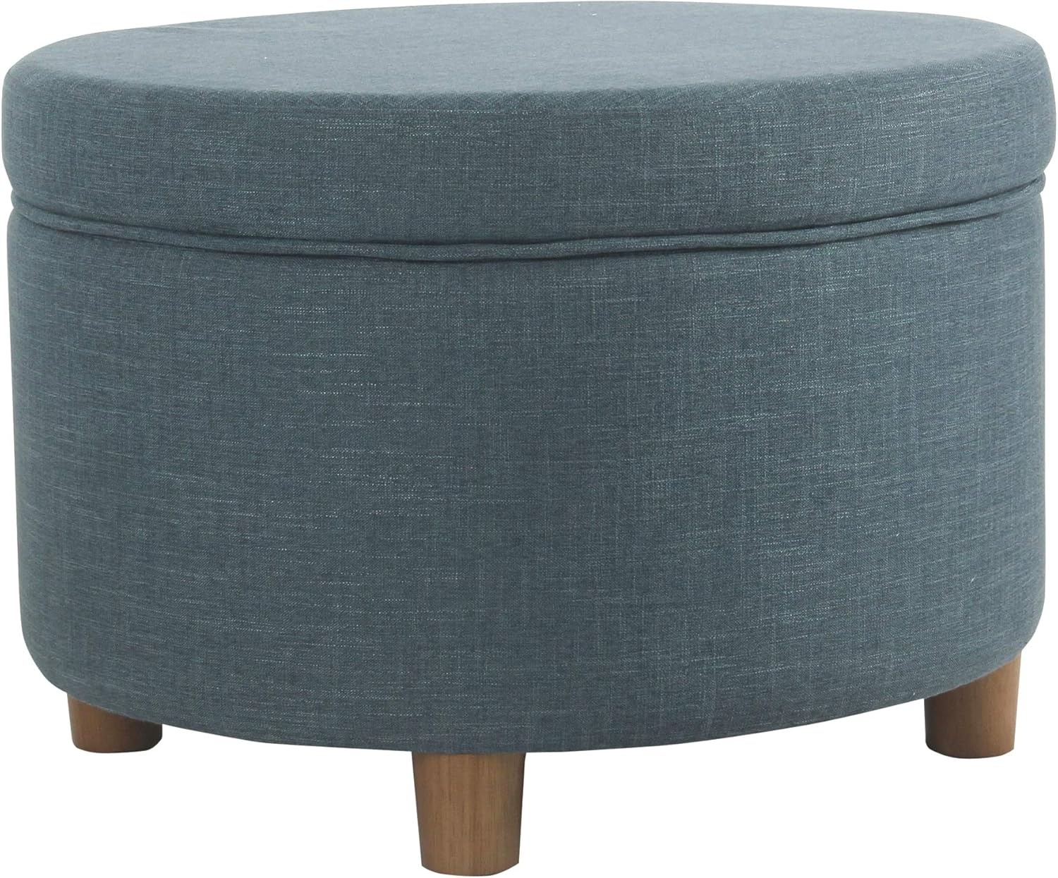 image:imageHomePop 24 Large Round Storage Ottoman Blue Gray Woven FabricTeal Linen