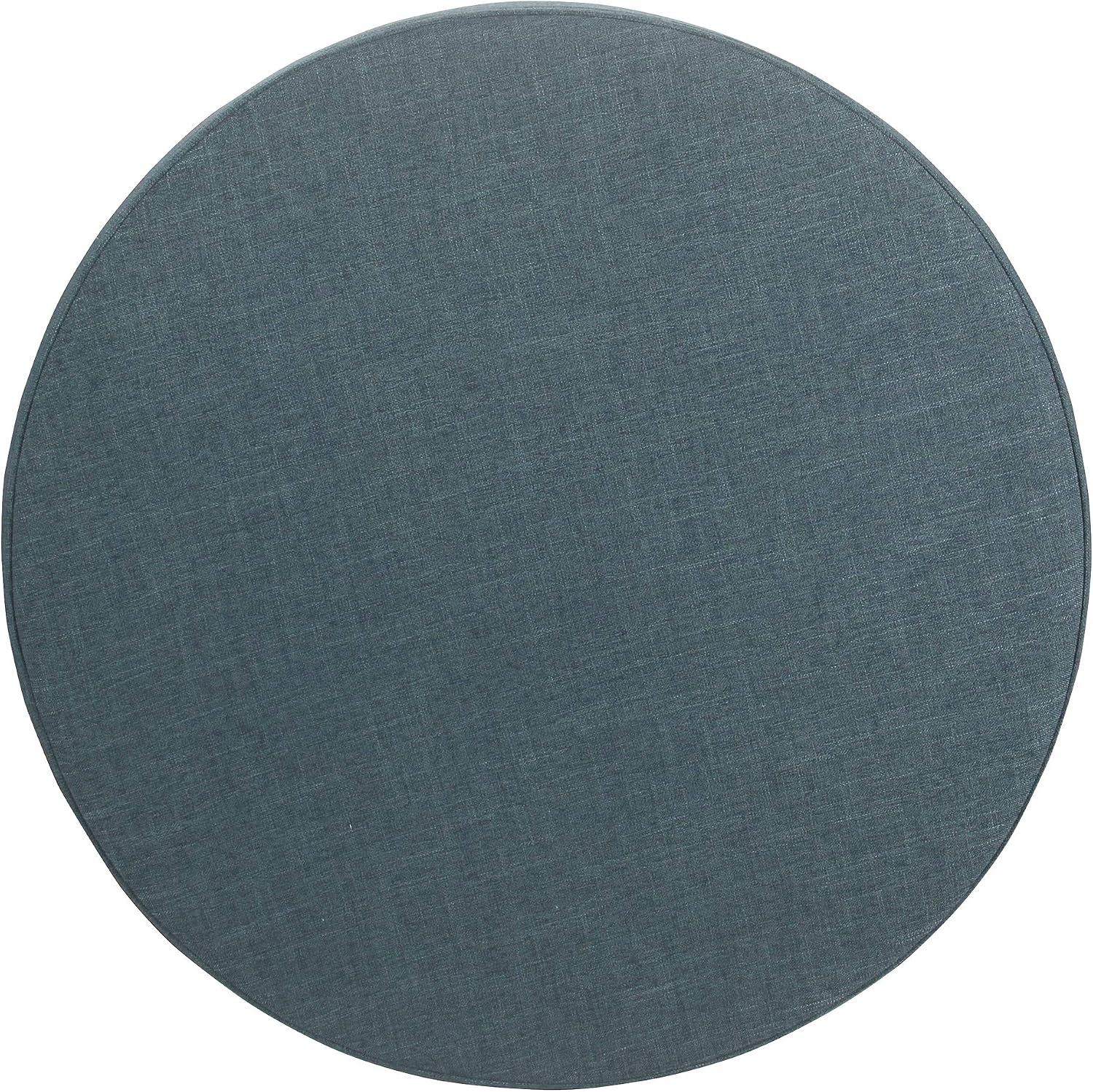 image:imageHomePop 24 Large Round Storage Ottoman Blue Gray Woven FabricTeal Linen