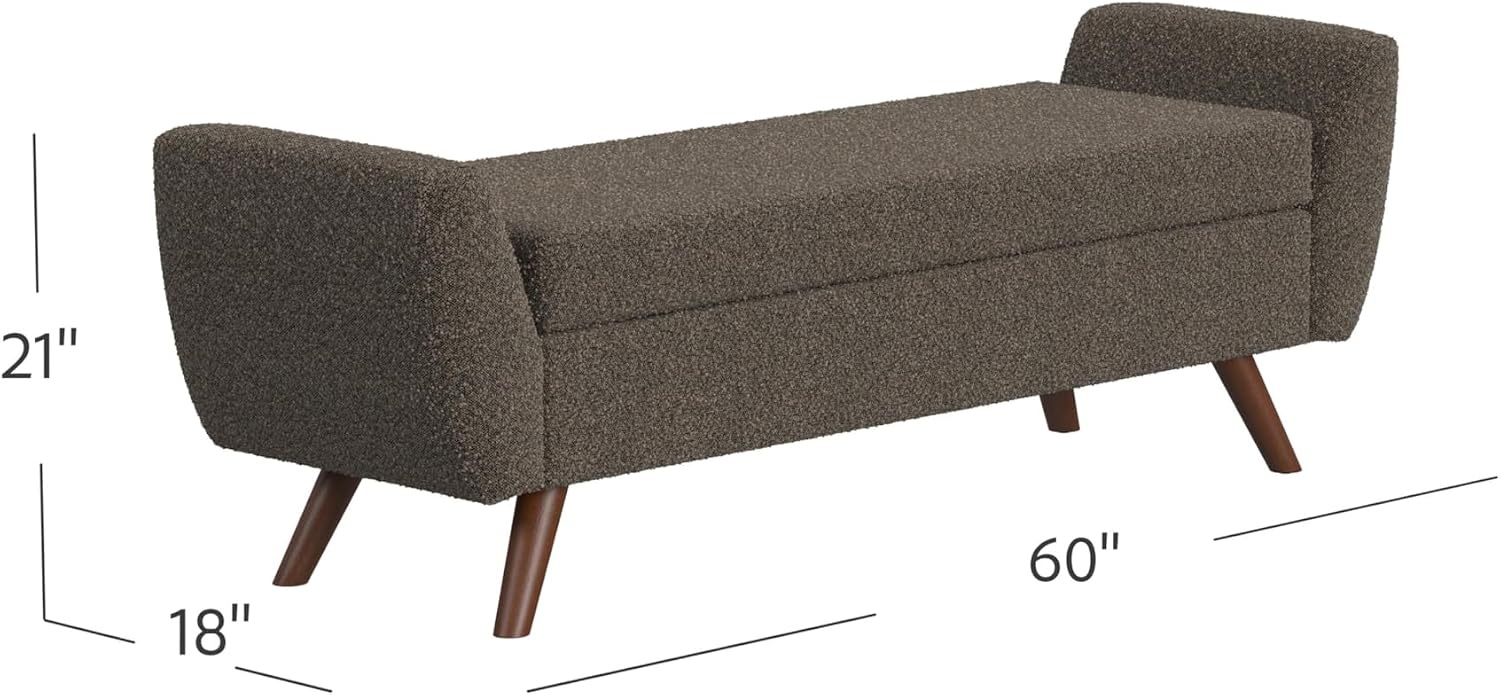 image:imageHomePop 60 Modern Storage Bench with Wood Legs Blue VelvetDark Brown Boucle