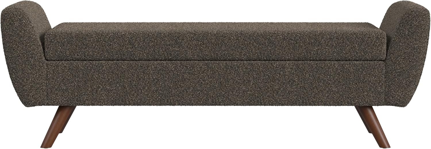 image:imageHomePop 60 Modern Storage Bench with Wood Legs Blue VelvetDark Brown Boucle