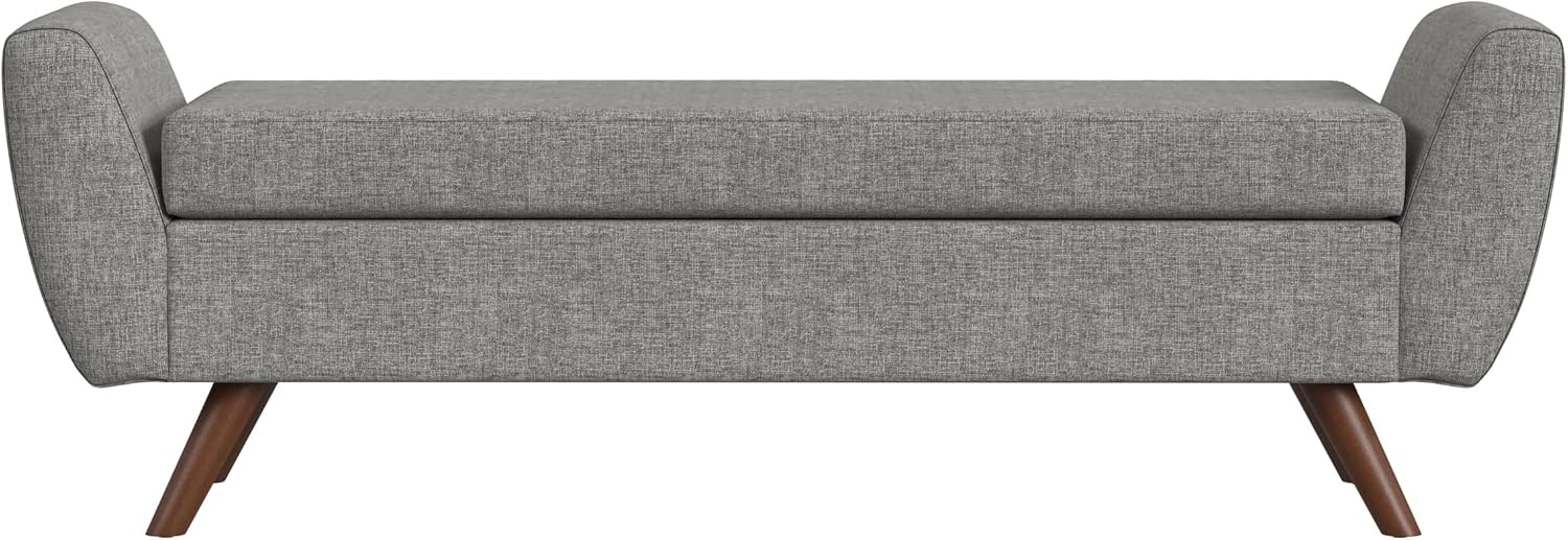 image:imageHomePop 60 Modern Storage Bench with Wood Legs Blue VelvetGray Woven