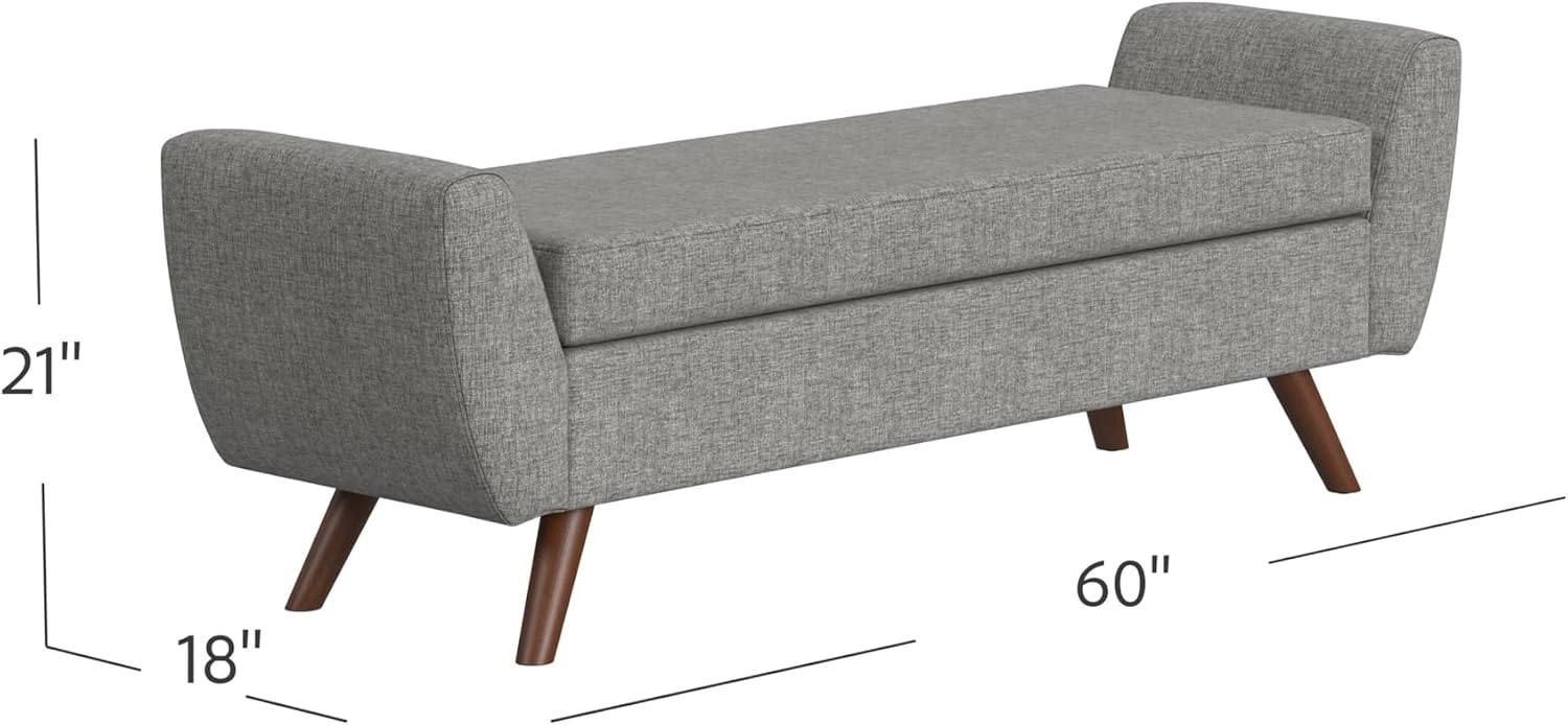 image:imageHomePop 60 Modern Storage Bench with Wood Legs Blue VelvetGray Woven