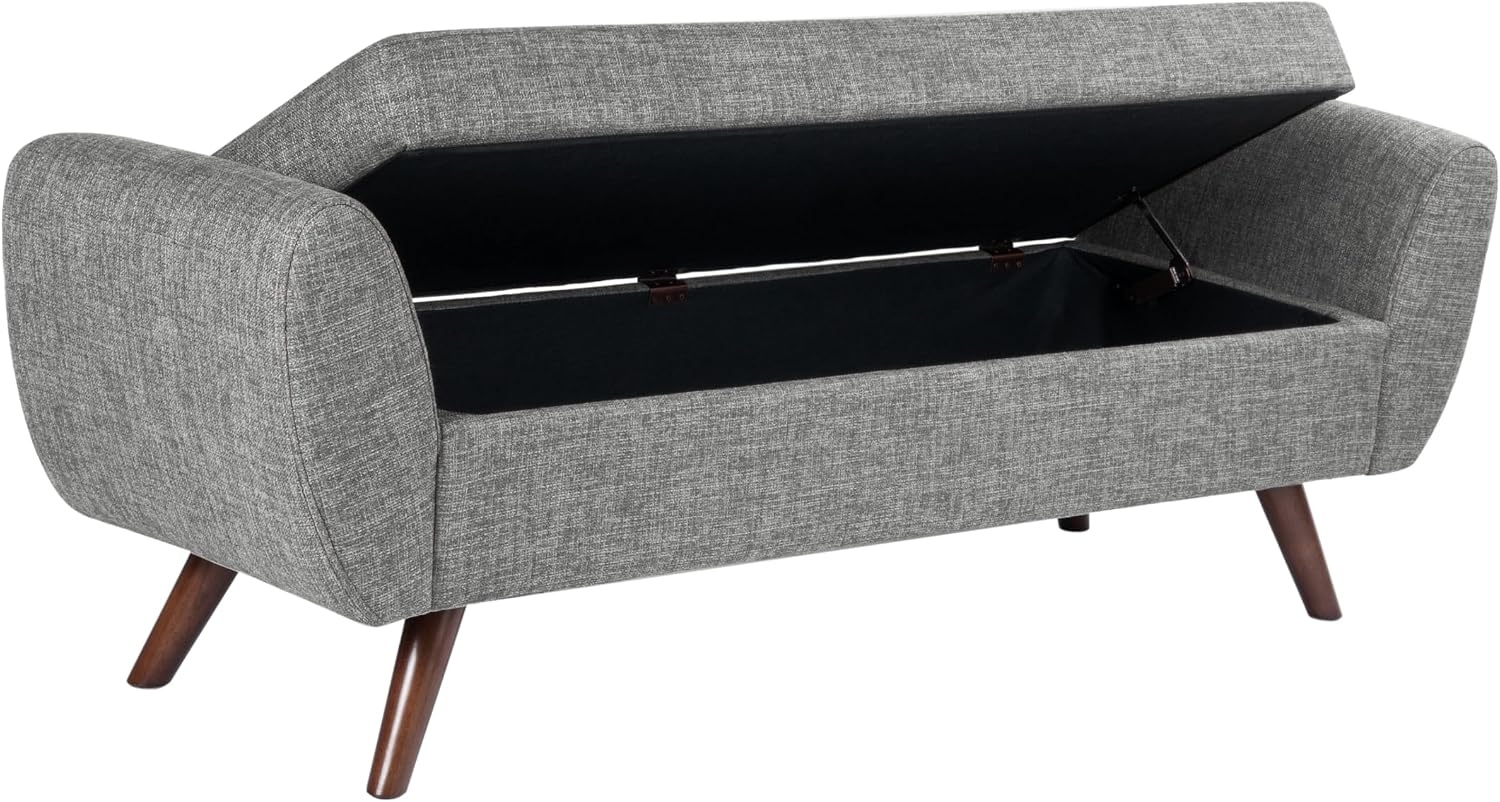 image:imageHomePop 60 Modern Storage Bench with Wood Legs Blue VelvetGray Woven