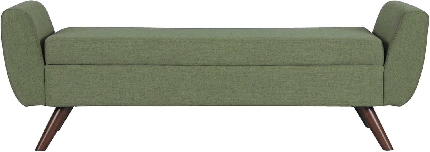 image:imageHomePop 60 Modern Storage Bench with Wood Legs Blue VelvetOlive Green Woven