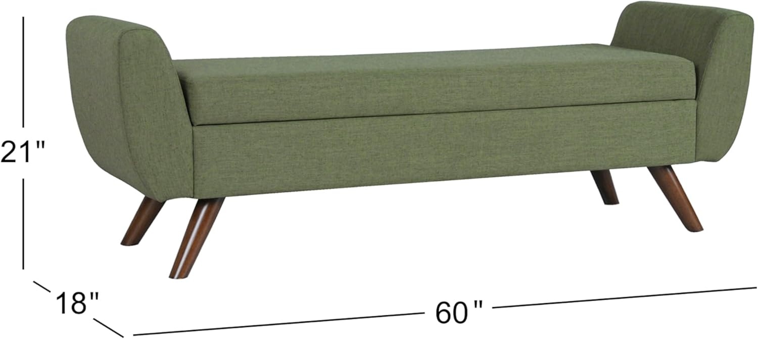 image:imageHomePop 60 Modern Storage Bench with Wood Legs Blue VelvetOlive Green Woven