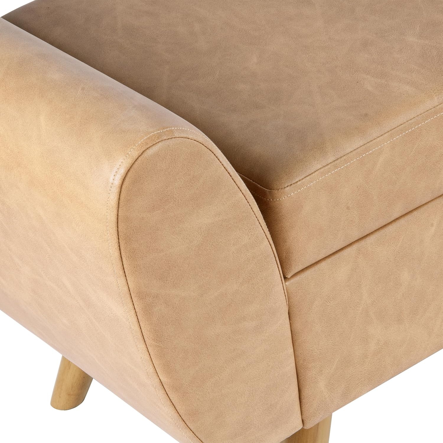 image:imageHomePop 60 Modern Storage Bench with Wood Legs Blue VelvetSand Faux Leather