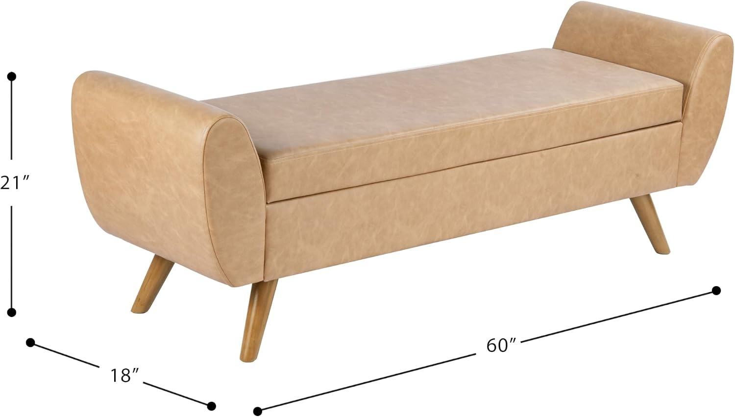 image:imageHomePop 60 Modern Storage Bench with Wood Legs Blue VelvetSand Faux Leather