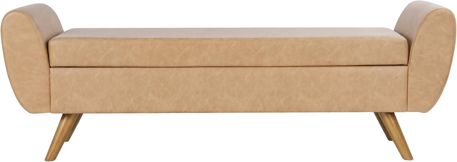 image:imageHomePop 60 Modern Storage Bench with Wood Legs Blue VelvetSand Faux Leather