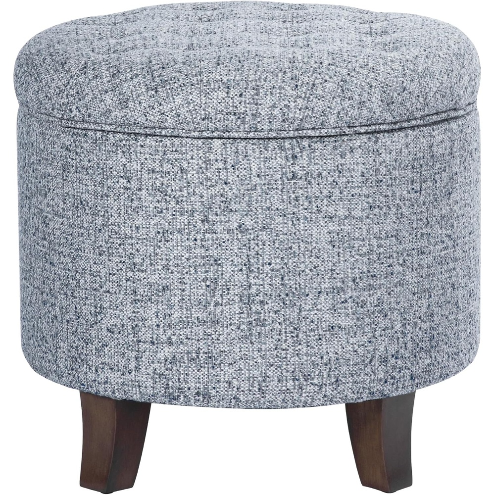 image:imageHomePop 19 Button Tufted Round Storage Ottoman Blue Gray Woven FabricBlue Gray Woven Fabric