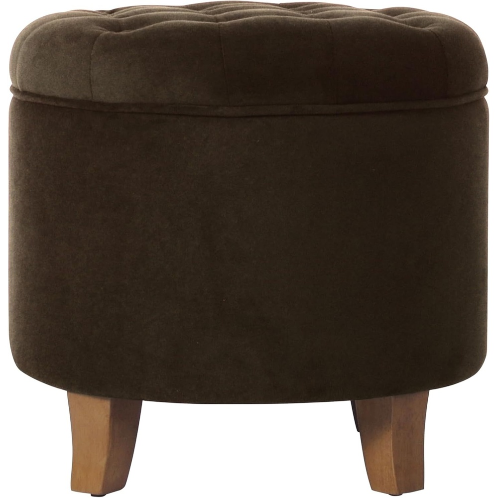image:imageHomePop 19 Button Tufted Round Storage Ottoman Blue Gray Woven FabricBrown Velvet