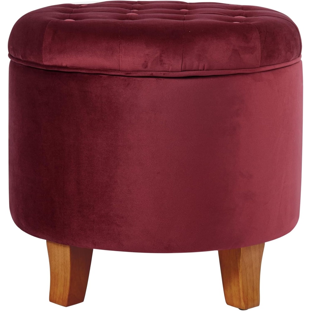 image:imageHomePop 19 Button Tufted Round Storage Ottoman Blue Gray Woven FabricBurgundy