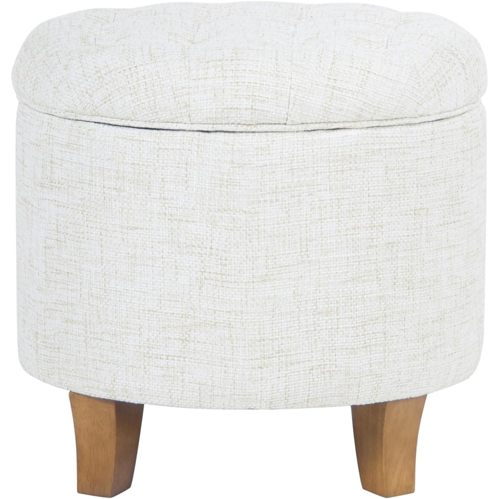 image:imageHomePop 19 Button Tufted Round Storage Ottoman Blue Gray Woven FabricCream Textured Solid