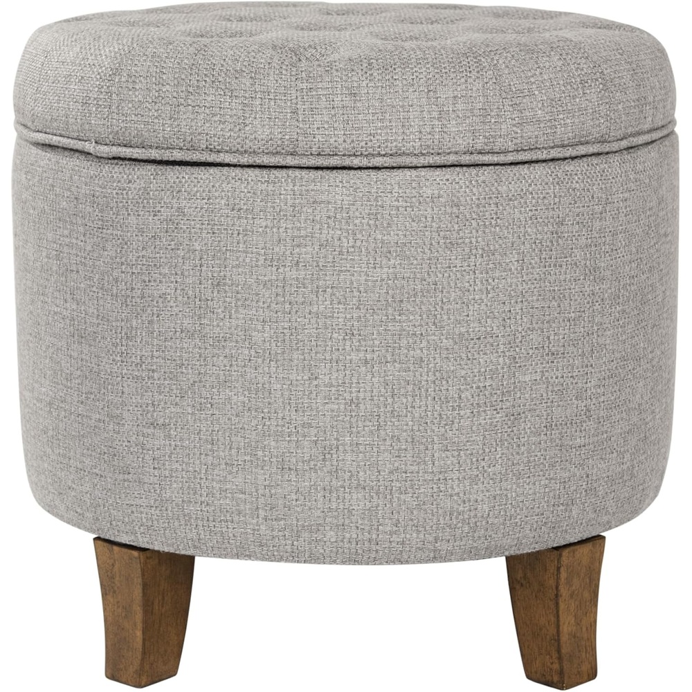 image:imageHomePop 19 Button Tufted Round Storage Ottoman Blue Gray Woven FabricGray Fabric