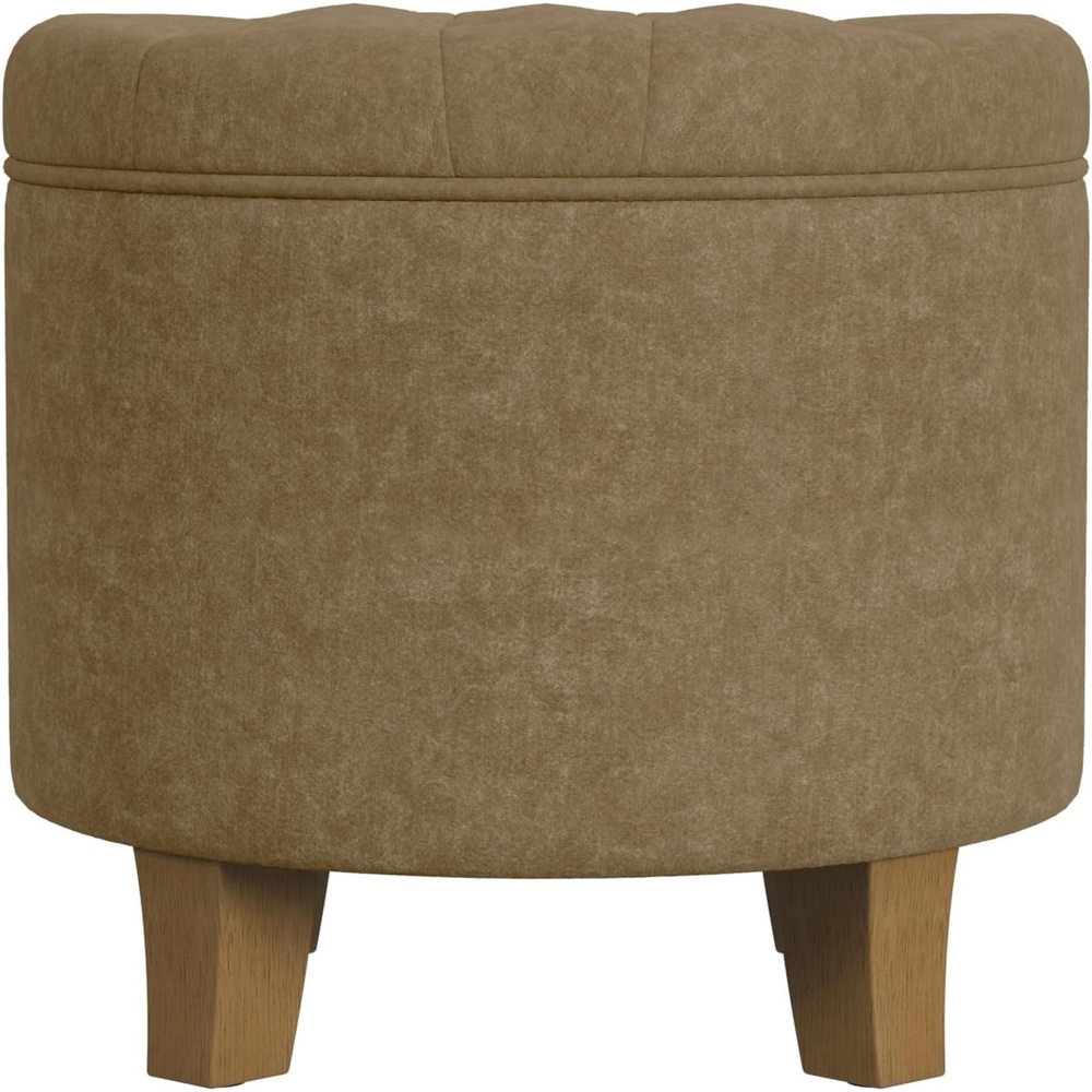 image:imageHomePop 19 Button Tufted Round Storage Ottoman  Blue Gray Woven FabricMocha Velvet