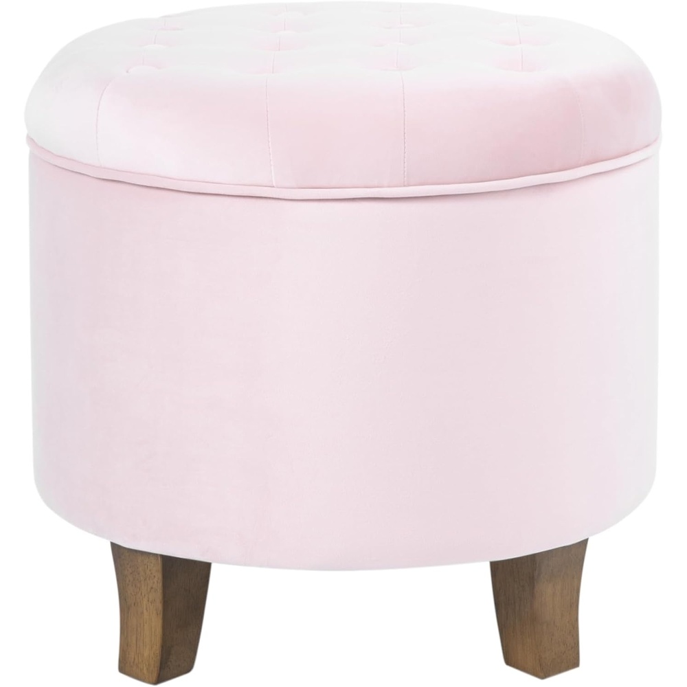 image:imageHomePop 19 Button Tufted Round Storage Ottoman  Blue Gray Woven FabricPink Blush