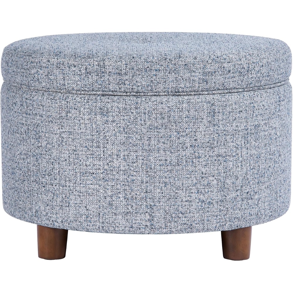 image:imageHomePop 24 Large Round Storage Ottoman Blue Gray Woven FabricBlue Gray Woven Fabric