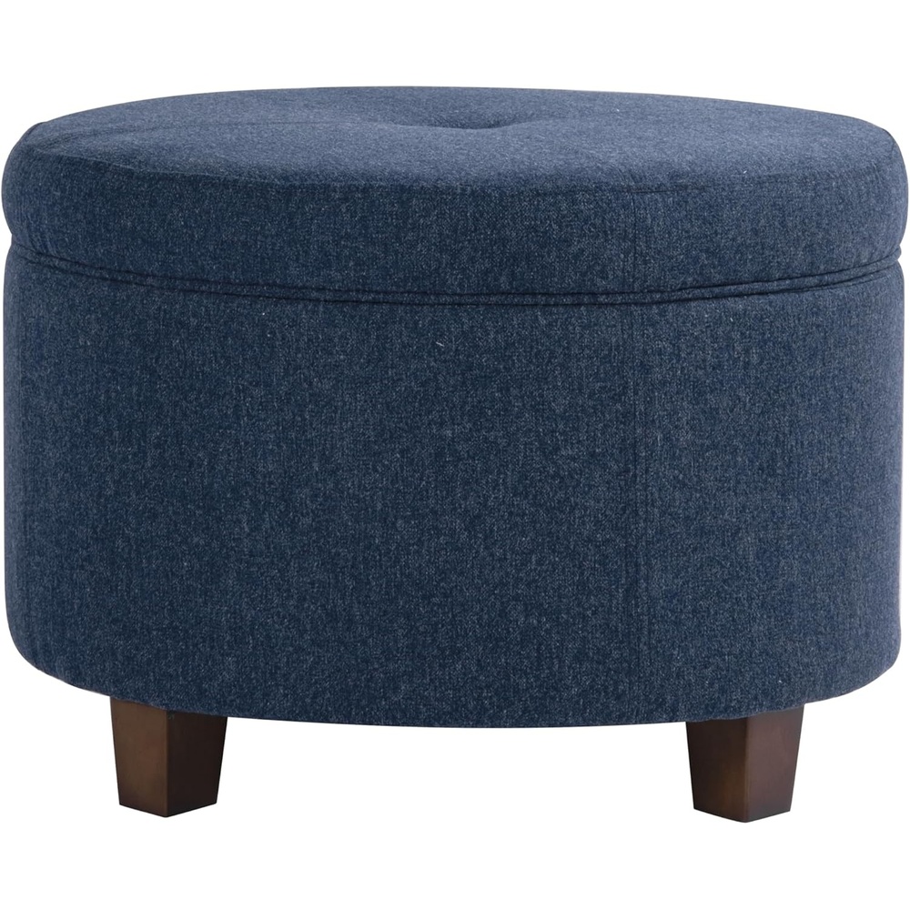 image:imageHomePop 24 Large Round Storage Ottoman Blue Gray Woven FabricBlue Woven Fabric