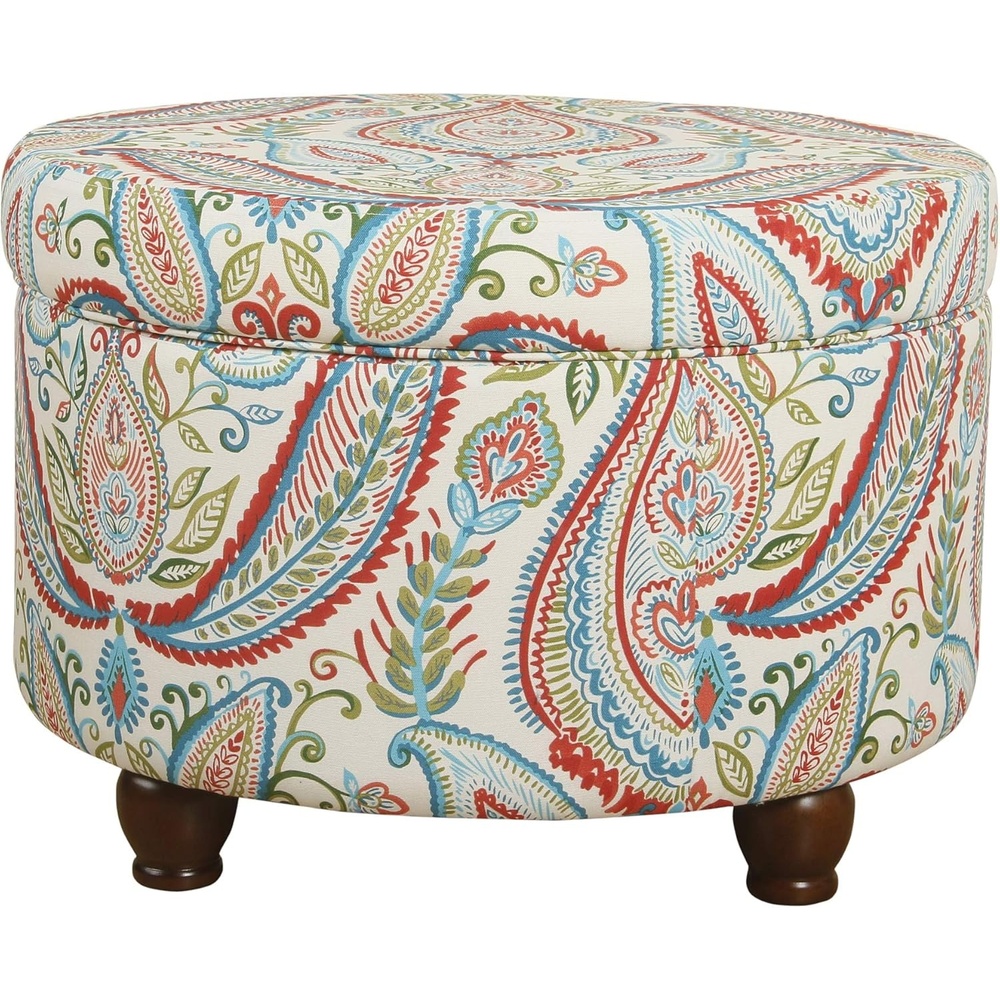 image:imageHomePop 24 Large Round Storage Ottoman Blue Gray Woven FabricBold Paisley