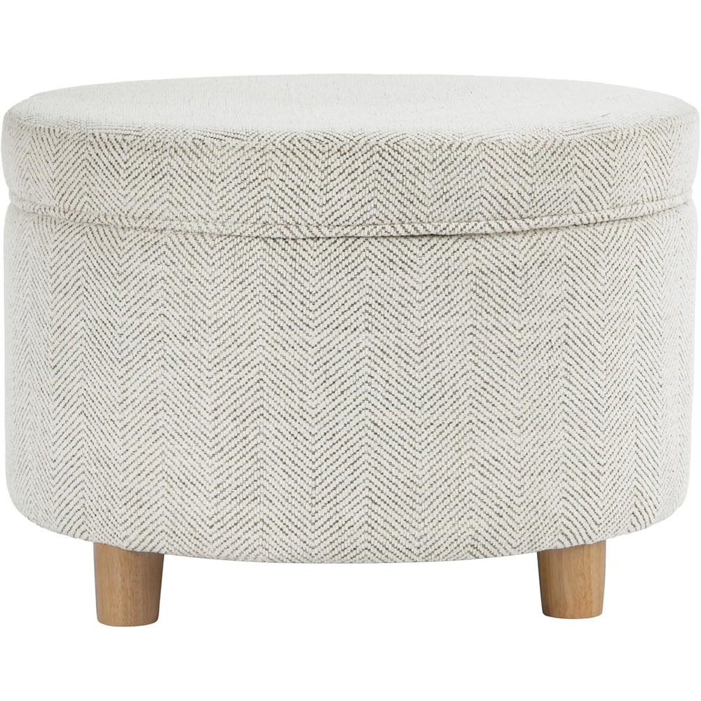 image:imageHomePop 24 Large Round Storage Ottoman Blue Gray Woven FabricCream Chevron Woven