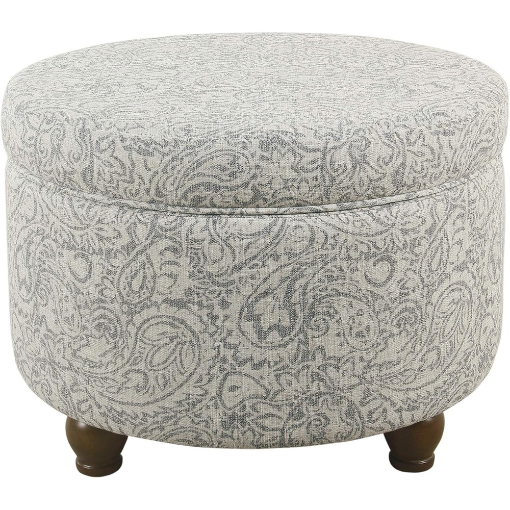 image:imageHomePop 24 Large Round Storage Ottoman  Blue Gray Woven FabricGray Floral