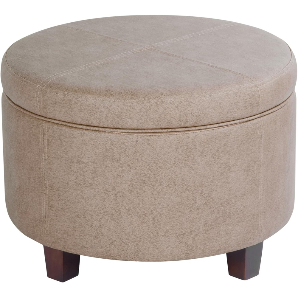 image:imageHomePop 24 Large Round Storage Ottoman Blue Gray Woven FabricTaupe Brown