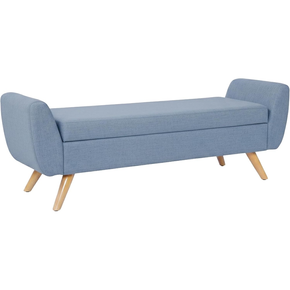 image:imageHomePop 60 Modern Storage Bench with Wood Legs  Blue VelvetFrench Blue Woven