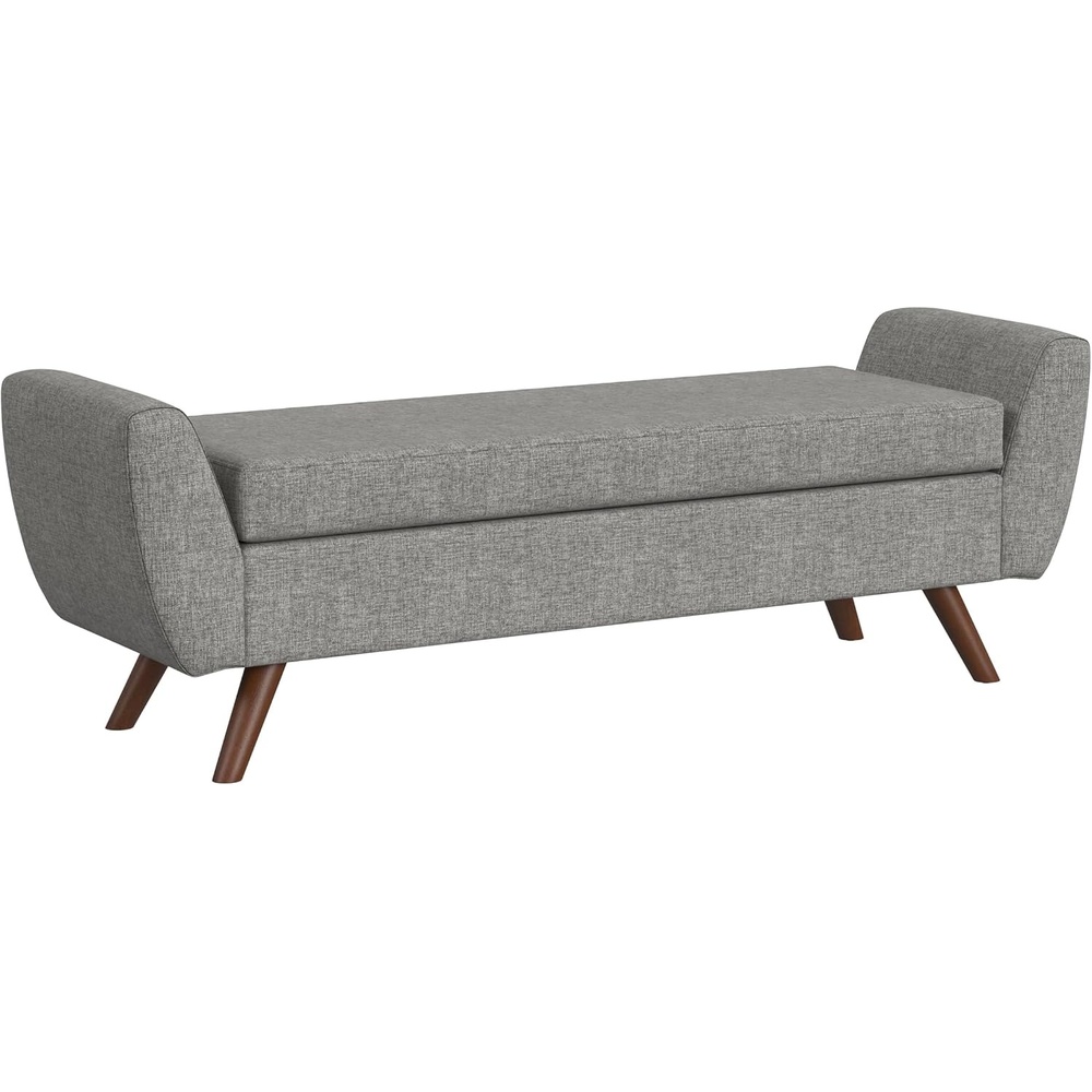 image:imageHomePop 60 Modern Storage Bench with Wood Legs  Blue VelvetGray Woven