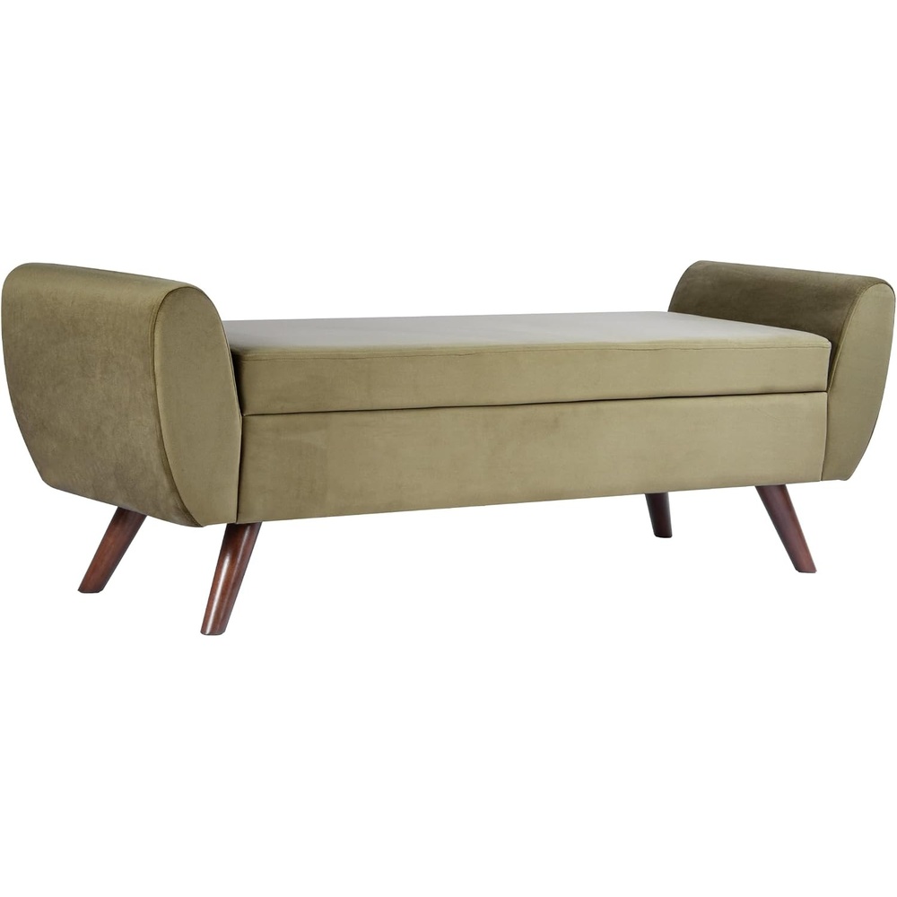image:imageHomePop 60 Modern Storage Bench with Wood Legs Blue VelvetLight Sage Green Velvet