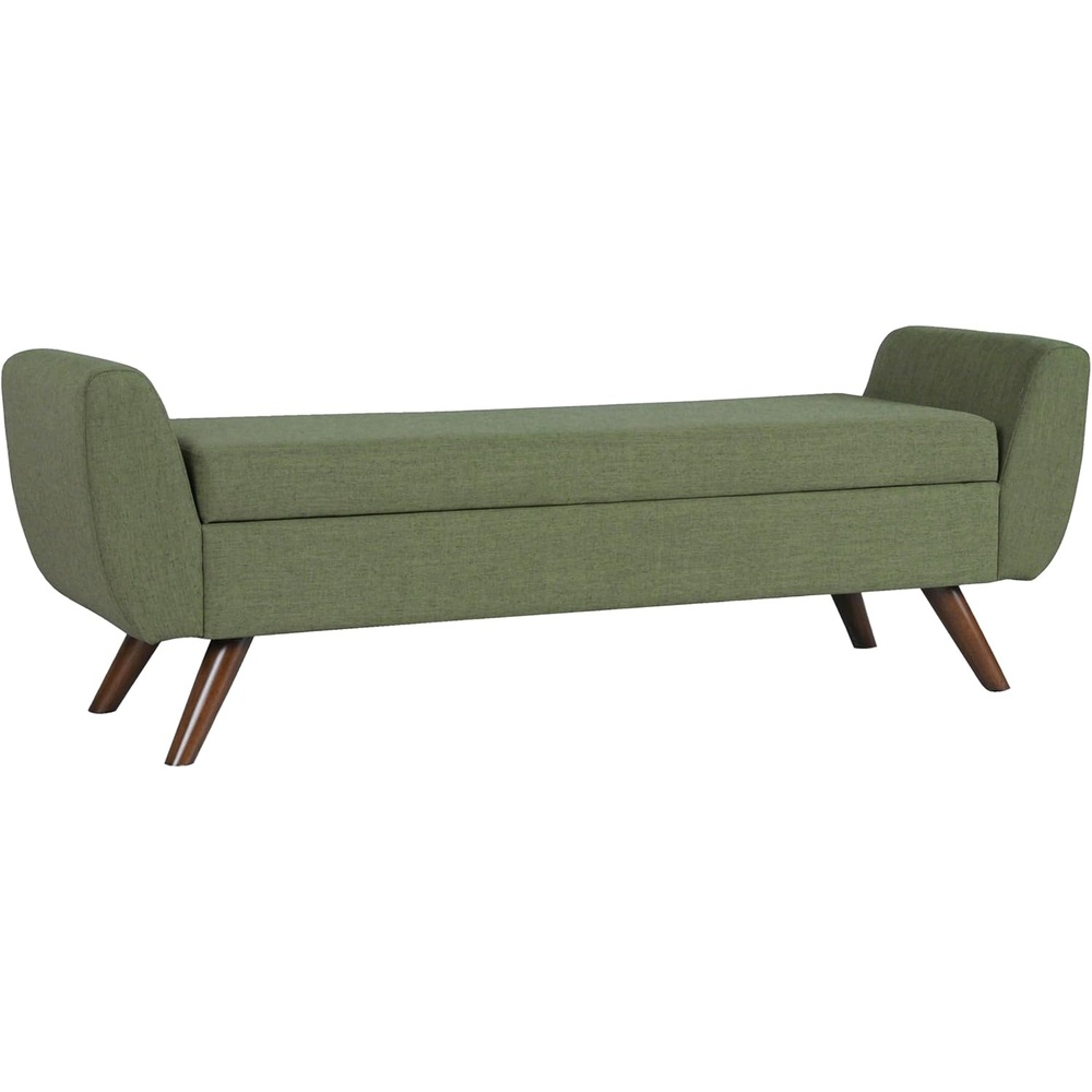image:imageHomePop 60 Modern Storage Bench with Wood Legs Blue VelvetOlive Green Woven