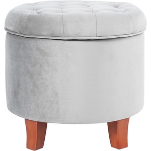 HomePop 19″ Button Tufted Round Storage Ottoman – Blue Gray Woven Fabric(Grey)