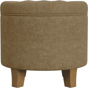 HomePop 19″ Button Tufted Round Storage Ottoman – Blue Gray Woven Fabric(Mocha Velvet)