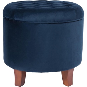 HomePop 19″ Button Tufted Round Storage Ottoman – Blue Gray Woven Fabric(Navy)