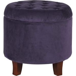 HomePop 19″ Button Tufted Round Storage Ottoman – Blue Gray Woven Fabric(Purple)