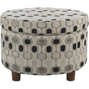 HomePop 24″ Large Round Storage Ottoman – Blue Gray Woven Fabric(Black Geometric)