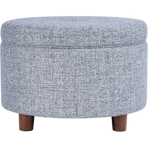 HomePop 24″ Large Round Storage Ottoman – Blue Gray Woven Fabric(Blue Gray Woven Fabric)