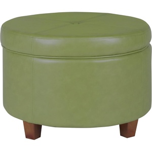 HomePop 24″ Large Round Storage Ottoman – Blue Gray Woven Fabric(Moss Green)