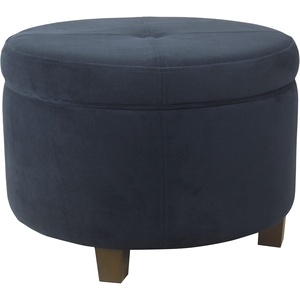 HomePop 24″ Large Round Storage Ottoman – Blue Gray Woven Fabric(Navy)