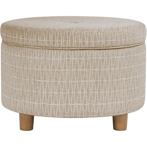HomePop 24″ Large Round Storage Ottoman – Blue Gray Woven Fabric(Tan Geometric Pattern)