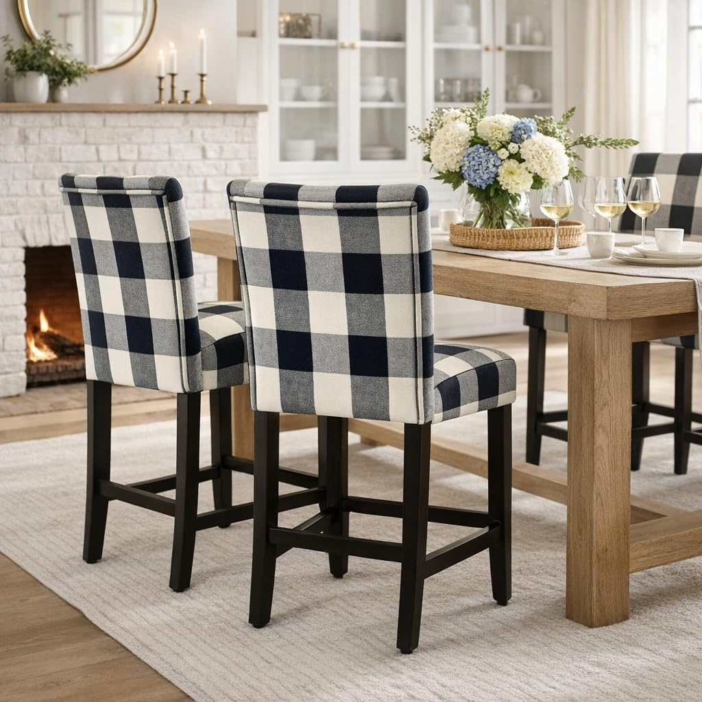 image:imageHomePop Upholstered Counter Height Barstool 24inch Textured AquaBlack and Cream Geometric