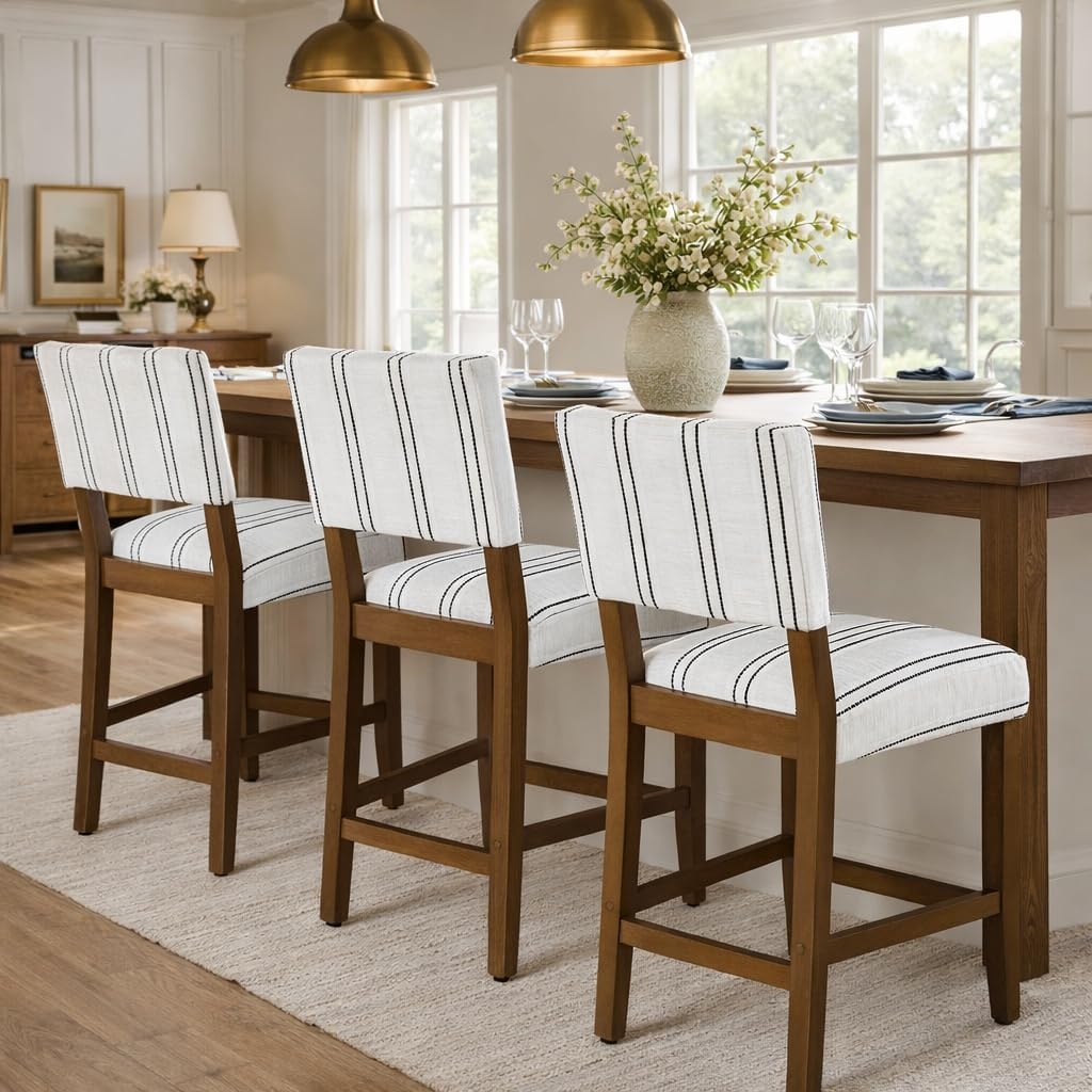 image:imageHomePop Upholstered Counter Height Barstool 24inch Textured AquaBlack and White Stripe