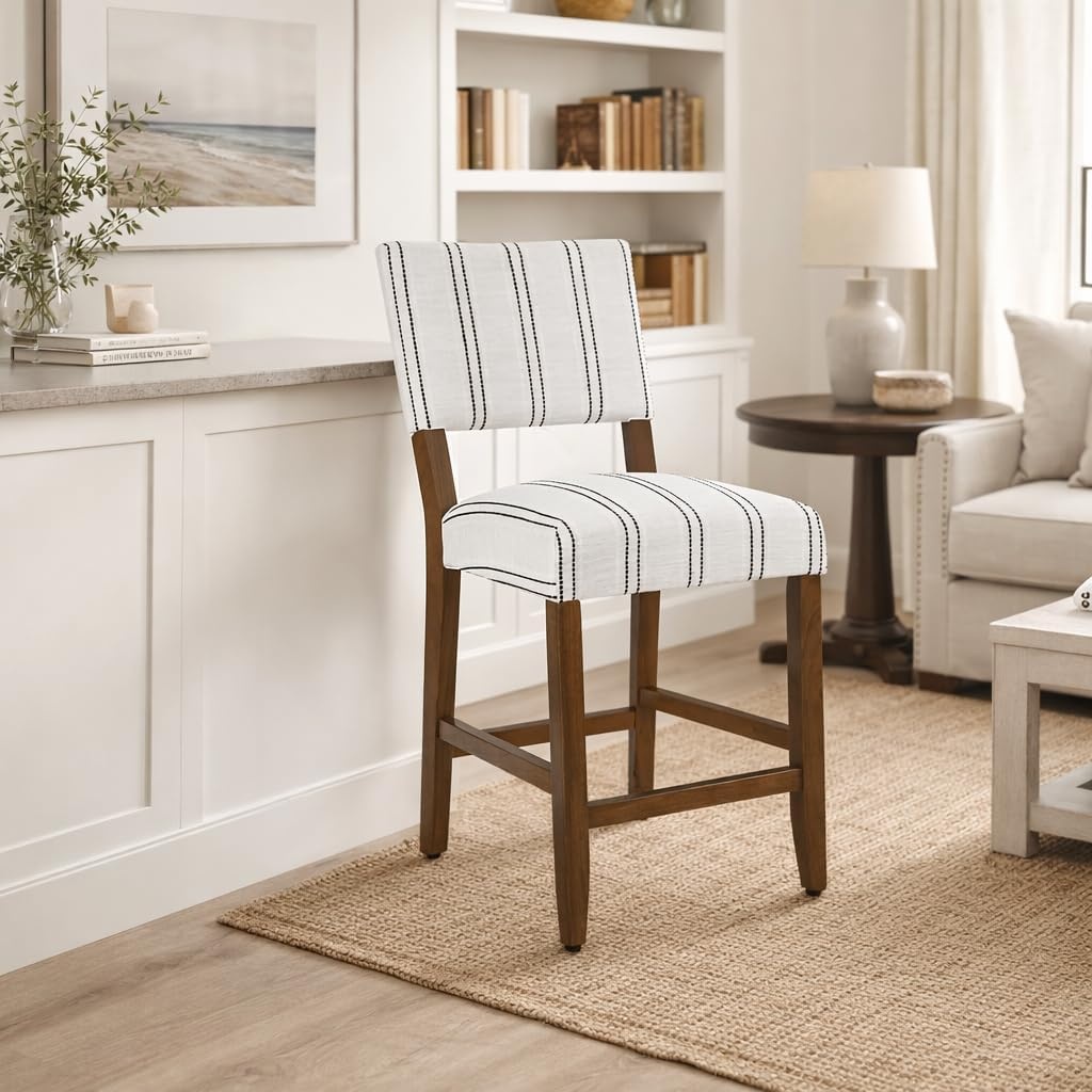 image:imageHomePop Upholstered Counter Height Barstool 24inch Textured AquaBlack and White Stripe